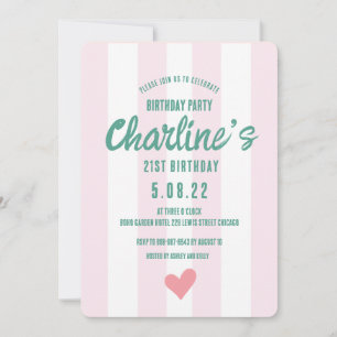Retro Wavy Roze Gestreept Handschrift 21e Verjaard Kaart