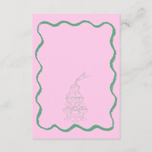 Retro Wavy Roze Groen Handgeschreven Bruiloft Deta Informatiekaartje (Achterkant)