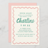 Retro Wavy Roze & Groen Handschrift Vrijgezellenfe Kaart (Voorkant / Achterkant)