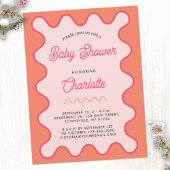 Retro Wavy Roze Oranje Baby Shower Uitnodiging