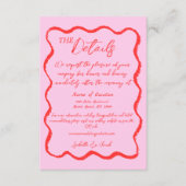 Retro Wavy Roze & Rood Handgeschreven Bruiloft Det Informatiekaartje (Voorkant)