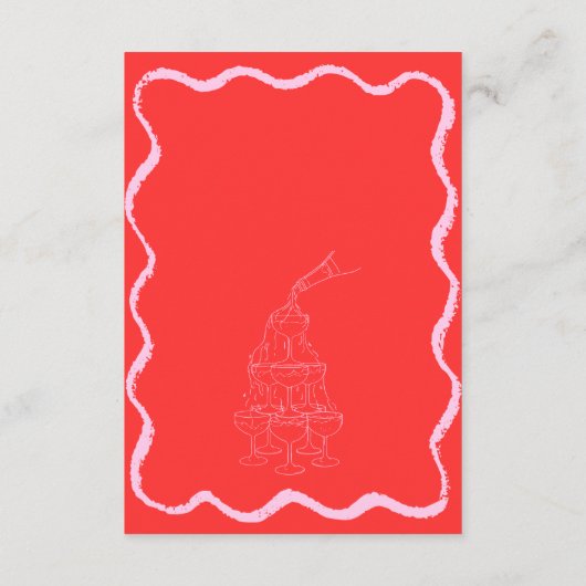 Retro Wavy Roze & Rood Handgeschreven Bruiloft Det Informatiekaartje (Achterkant)
