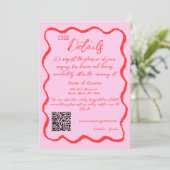 Retro Wavy Roze & Rood Handgeschreven Bruiloft Det Kaart (Staand voorkant)