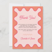 Retro Wavy Roze Sinaasappel Curve Baby shower Bedankkaart (Voorkant)