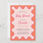 Retro Wavy Roze Sinaasappel Curve Baby shower Kaart (Voorkant)