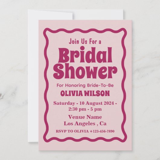 Retro Wavy Roze Wave Curve Modern Vrijgezellenfees Kaart (Voorkant)