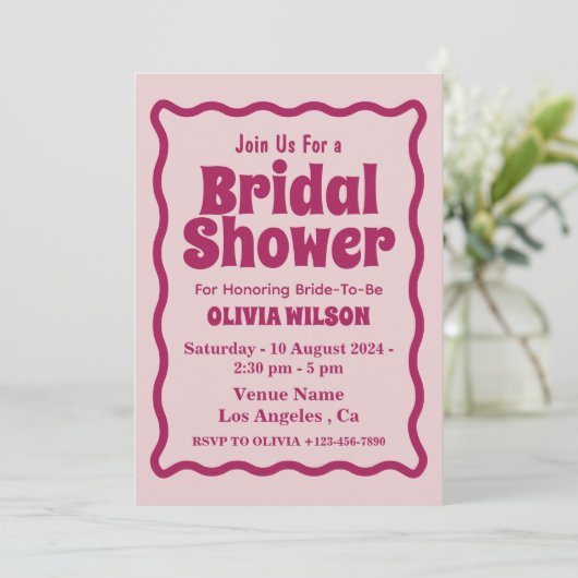 Retro Wavy Roze Wave Curve Modern Vrijgezellenfees Kaart (Staand voorkant)