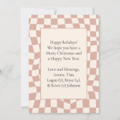 Retro Wavy Schachbrett Roze Eén Foto Feestdagenkaart (Achterkant)