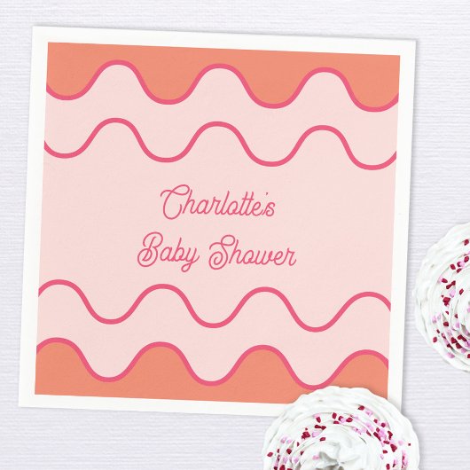 Retro Wavy Sinaasappel Roze Curve Baby shower Servet
