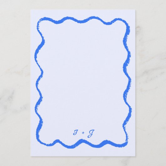 Retro Wavy Squiggle Blauw Handgeschreven Bruiloft Menu (Achterkant)