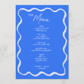 Retro Wavy Squiggle Blauw Handgeschreven Bruiloft Menu (Voorkant)