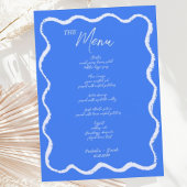 Retro Wavy Squiggle Blauw Handgeschreven Bruiloft Menu