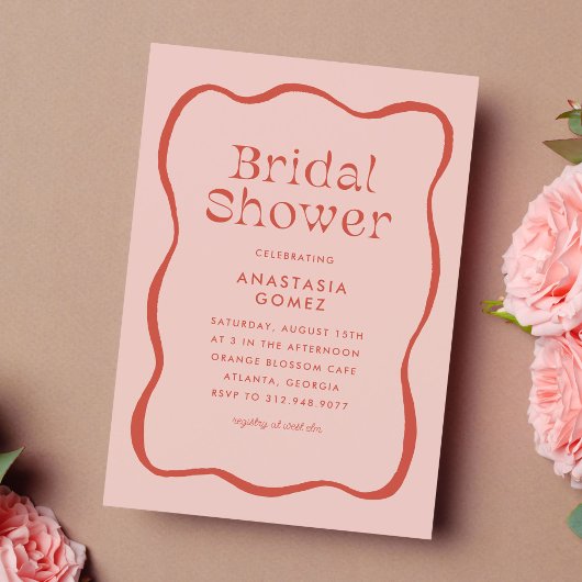 Retro Wavy Squiggle Lijst in Oranje Vrijgezellenfe Kaart