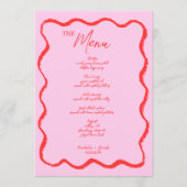 Retro Wavy Squiggle Roze Rood Handgeschreven Bruil Menu (Voorkant)