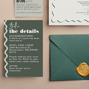 Retro Wavy Squiggly Dark Green Wedding Details Informatiekaartje