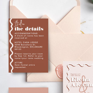 Retro Wavy Squiggly Terracotta Wedding Details Informatiekaartje