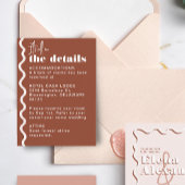Retro Wavy Squiggly Terracotta Wedding Details Informatiekaartje