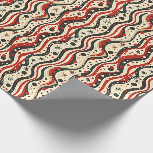 Retro Wavy Stripe Patroon met sterren en cirkel Cadeaupapier (Hoek)