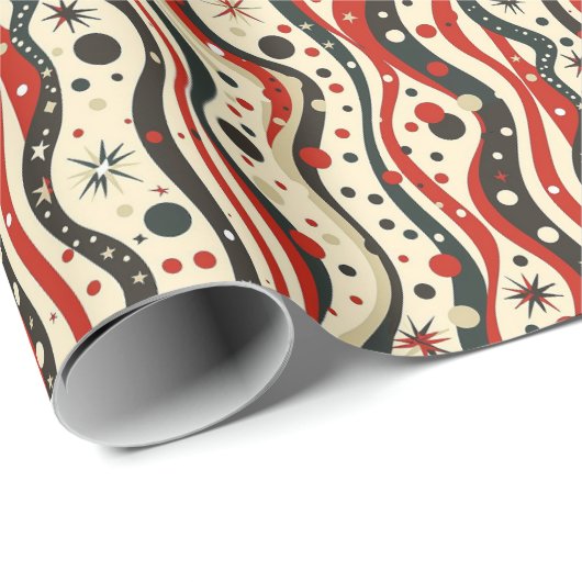 Retro Wavy Stripe Patroon met sterren en cirkel Cadeaupapier (Rol Hoek)