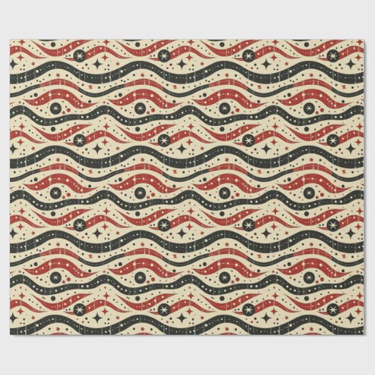Retro Wavy Stripe Patroon met sterren en cirkel Cadeaupapier (Vlak)