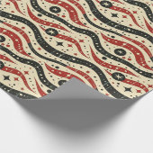 Retro Wavy Stripe Patroon met sterren en cirkel Cadeaupapier (Hoek)