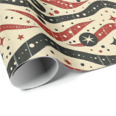 Retro Wavy Stripe Patroon met sterren en cirkel Cadeaupapier (Rol Hoek)