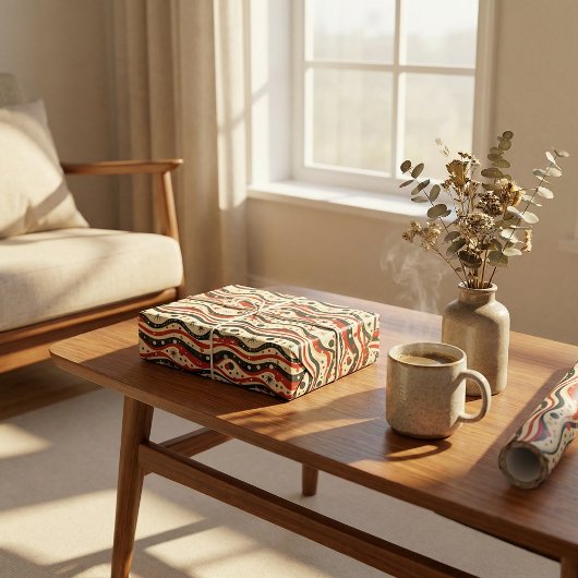 Retro Wavy Stripe Patroon met sterren en cirkel Cadeaupapier