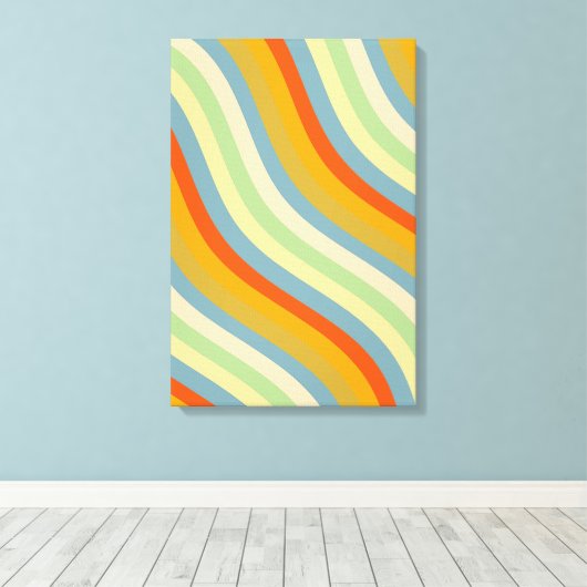 Retro Wavy Stripes Coastal Pattern Art Canvas Afdruk (Insitu (Houten vloer))