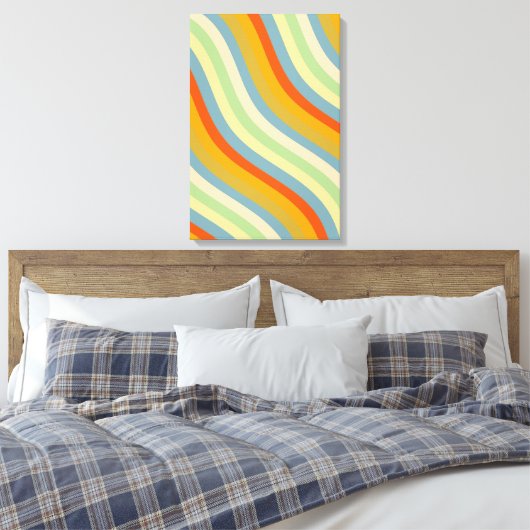 Retro Wavy Stripes Coastal Pattern Art Canvas Afdruk (Insitu (Slaapkamer))