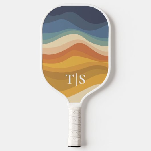 Retro Wavy Sunset Monogram Initials Pickleball Paddle (Achterkant)