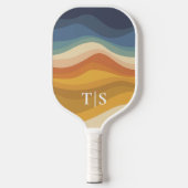 Retro Wavy Sunset Monogram Initials Pickleball Paddle (Voorkant)