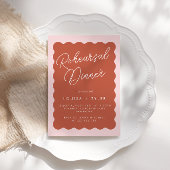 Retro Wavy Terracotta & Blush Rehearsal Dinner Kaart