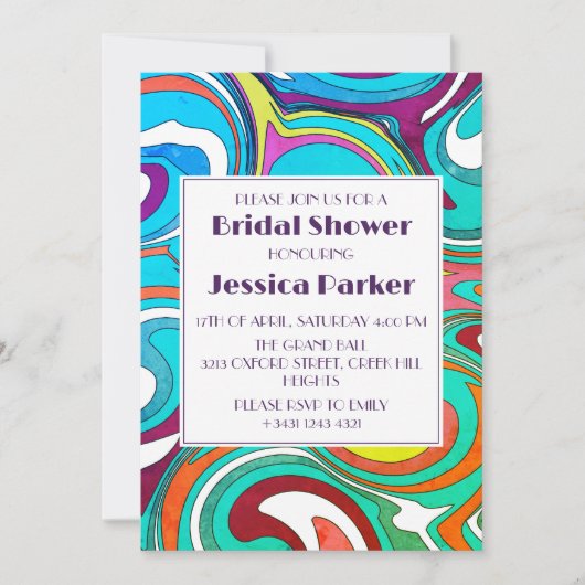 Retro Wavy Unieke Kleurrijke Bruiloft Feest Kaart (Voorkant)