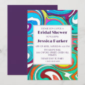 Retro Wavy Unieke Kleurrijke Bruiloft Feest Kaart (Voorkant / Achterkant)