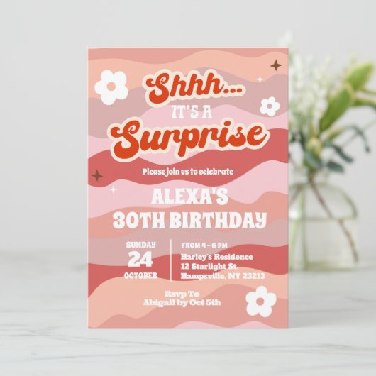 Retro Wavy Verjaardagsfeestje Uitnodiging (Staand voorkant)