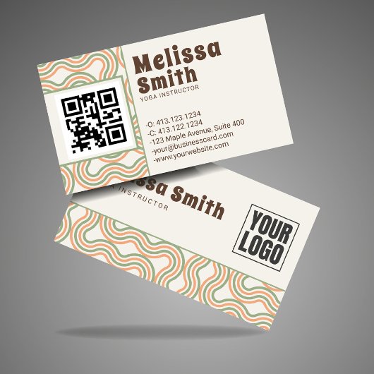 Retro Wavy Vertical Side Pattern QR Code  Visitekaartje