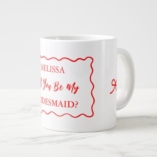 Retro Wavy Wil Je Mijn Bruidsmeisje Zijn Aanzoek 2 Grote Koffiekop (Voorkant rechts)