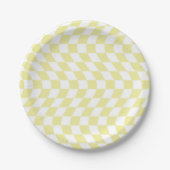 Retro Wavy Yellow Checkerboard met gestroomlijnde  Papieren Bordje (Voorkant)