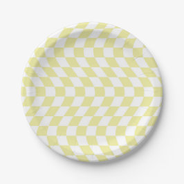 Retro Wavy Yellow Checkerboard met gestroomlijnde  Papieren Bordje