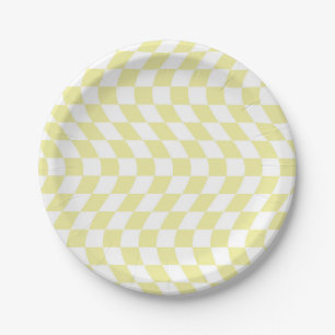 Retro Wavy Yellow Checkerboard met gestroomlijnde  Papieren Bordje