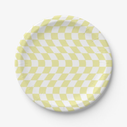 Retro Wavy Yellow Checkerboard met gestroomlijnde Papieren Bordje (Voorkant)