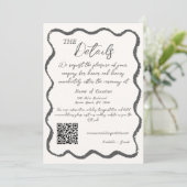 Retro Wavy Zwart Wit Handgeschreven Bruiloft Detai Kaart (Staand voorkant)