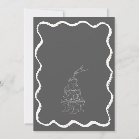 Retro Wavy Zwart Wit Handgeschreven Bruiloft Detai Kaart (Achterkant)