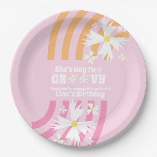 Retro Way Twee Groovy Madeliefje Verjaardag Papieren Bordje