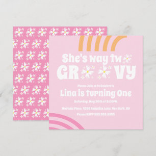 Retro Way Twee Groovy Madeliefje Verjaardag Roze