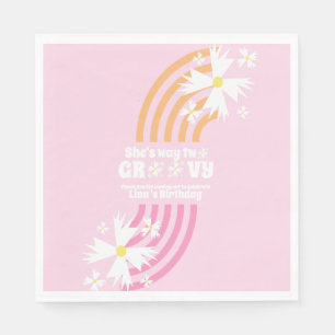 Retro Way Twee Groovy Madeliefje Verjaardag Roze Servet