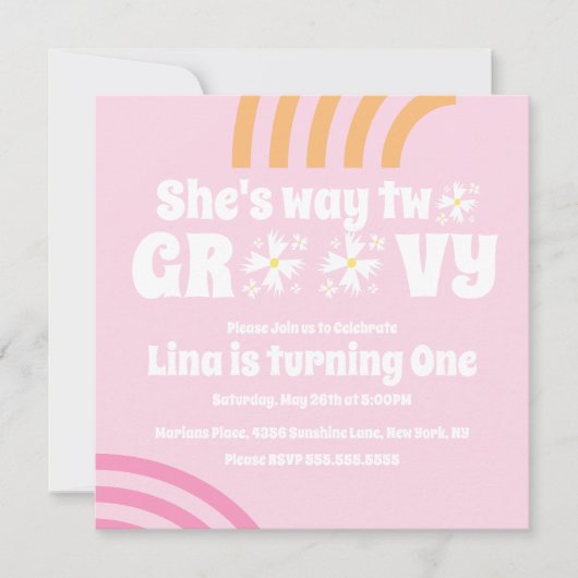 Retro Way Two Groovy Daisy Flower Birthday (Voorkant)