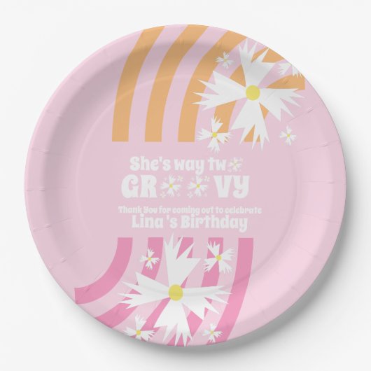 Retro Way Two Groovy Daisy Flower Birthday Papieren Bordje (Voorkant)