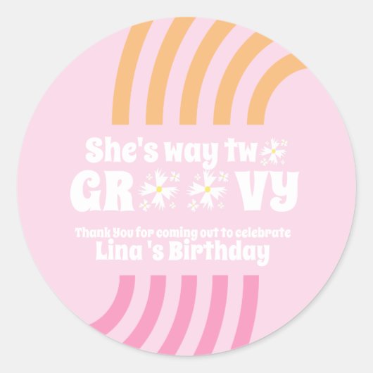 Retro Way Two Groovy Daisy Flower Birthday roze Ronde Sticker (Voorkant)