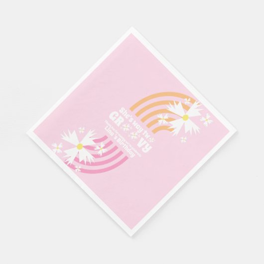 Retro Way Two Groovy Daisy Flower Birthday roze Servet (Hoek)